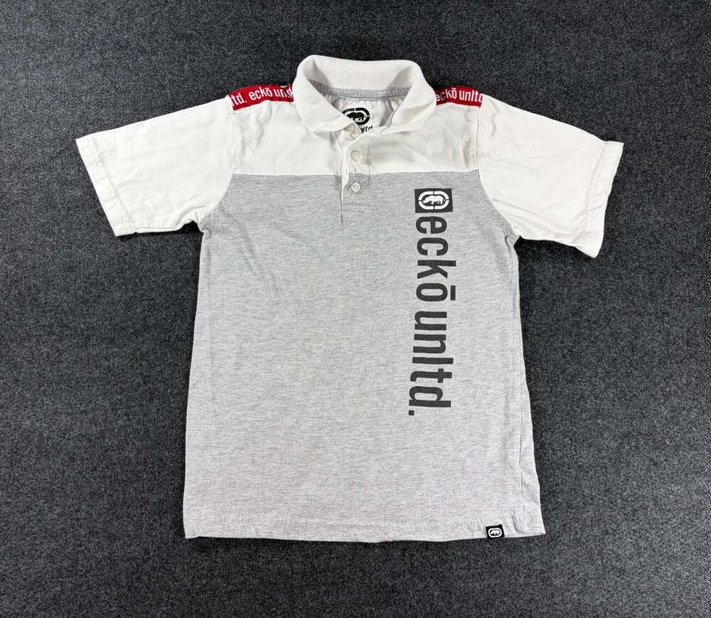 Ecko Unltd. Boys Youth Medium 10/12 Two-Tone Grey and White Polo Shirt